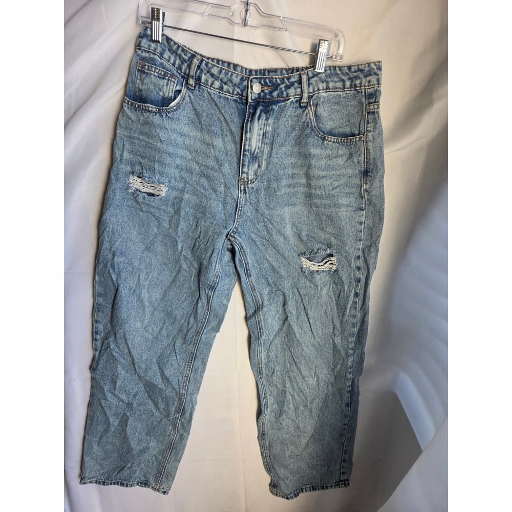 SHEIN Distressed Jeans Men Blue Light Wash Relaxed Mid Rise Straight